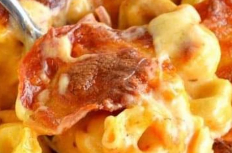 cheesy pepperoni pizza tortellini casserole a family favorite comfort food recipe