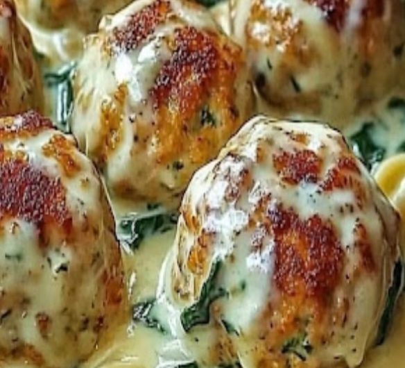 chicken ricotta meatballs with spinach alfredo sauce a creamy flavorful delight