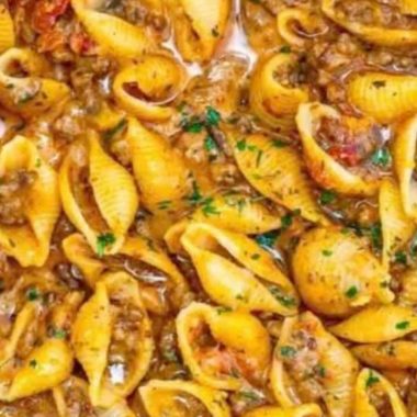 creamy beef and shells a hearty comforting pasta dish