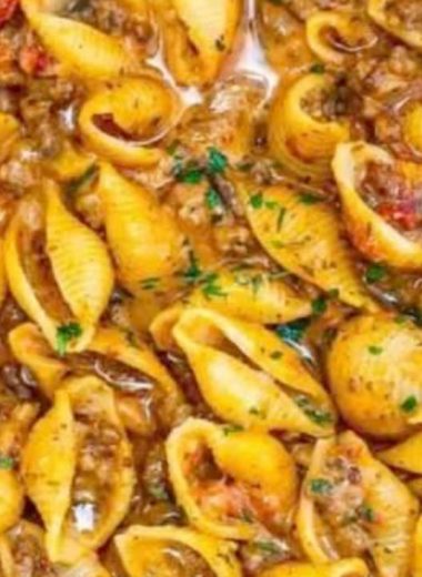 creamy beef and shells a hearty comforting pasta dish