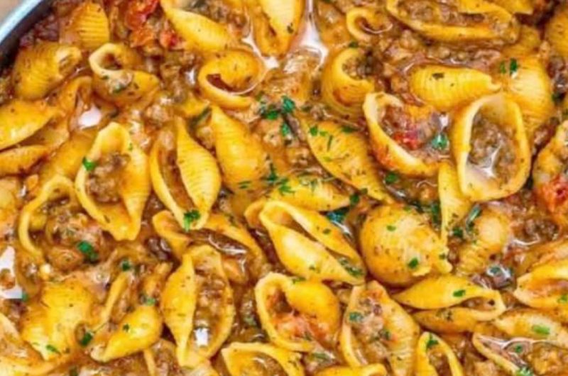 creamy beef and shells a hearty comforting pasta dish