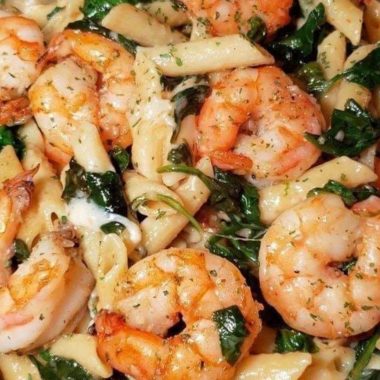 creamy cheese shrimp penne pasta with spinach a quick and easy seafood delight