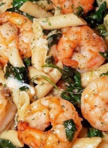 creamy cheese shrimp penne pasta with spinach a quick and easy seafood delight