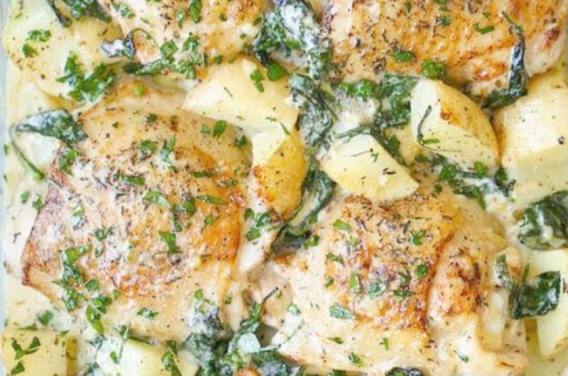 creamy garlic parmesan chicken and potatoes a one pan wonder