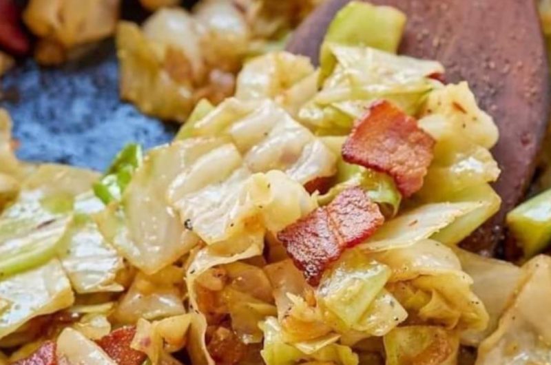 crispy fried cabbage with bacon onion and garlic a flavorful side dish