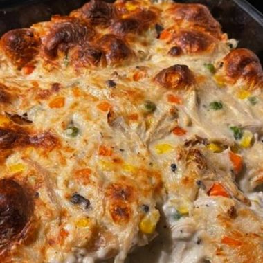 easy cheesy chicken pot pie bubble up casserole recipe