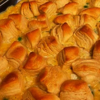 easy chicken pot pie bake with cheddar biscuits a family friendly weeknight dinner