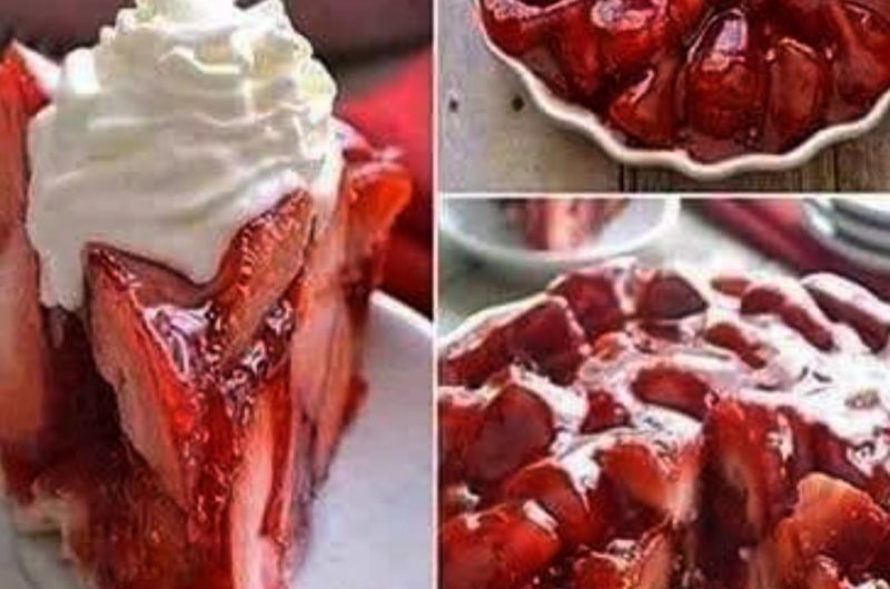 easy fresh strawberry pie recipe with shortbread crust and vanilla custard