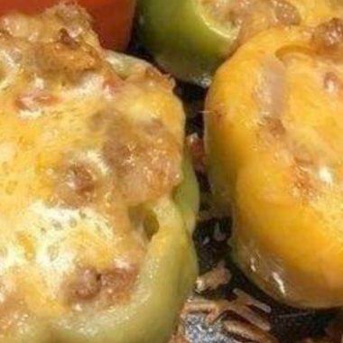 easy stuffed bell peppers recipe with ground beef and rice a roni