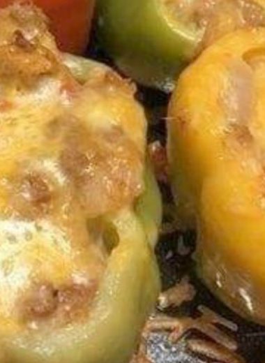 easy stuffed bell peppers recipe with ground beef and rice a roni