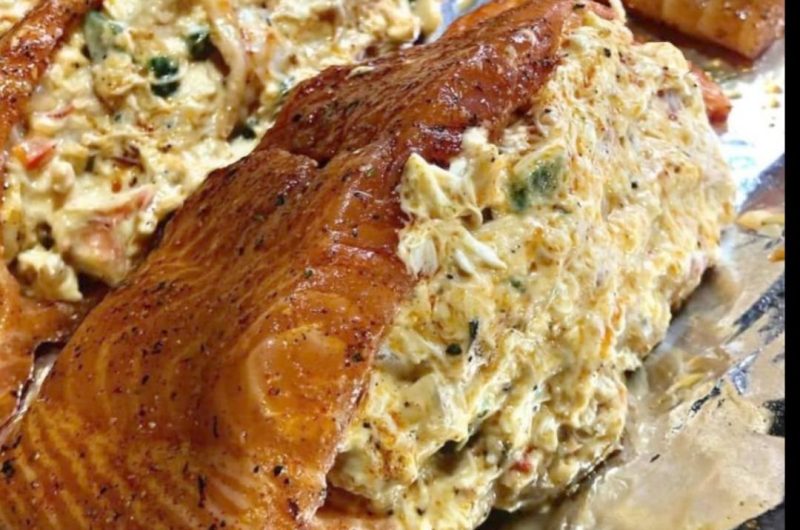 easy stuffed salmon recipe with creamy spinach and cheese filling healthy and delicious