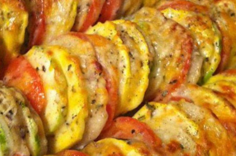 easy vegan zucchini potato and tomato summer casserole recipe