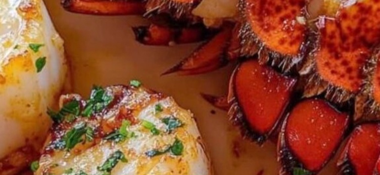 garlic butter lobster and scallops with lemon orzo a luxurious seafood feast