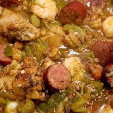 hearty okra stew with chicken sausage shrimp and crawfish tails a cajun delight 1