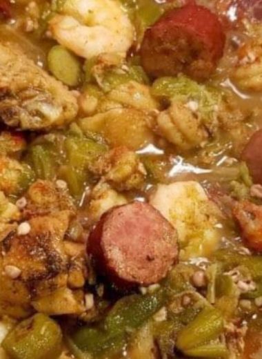 hearty okra stew with chicken sausage shrimp and crawfish tails a cajun delight 1