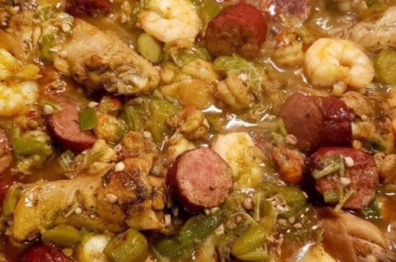 hearty okra stew with chicken sausage shrimp and crawfish tails a cajun delight 1