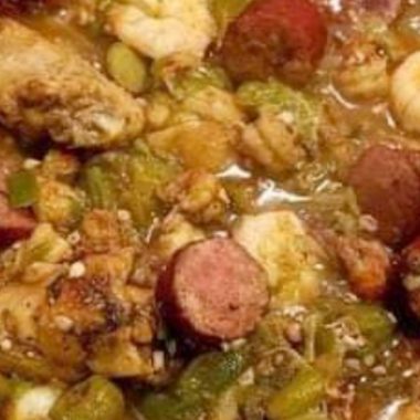 hearty okra stew with chicken sausage shrimp and crawfish tails a cajun delight