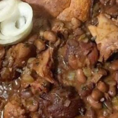 hearty pinto beans with ham hocks cornbread and pickled onions a comfort food classic