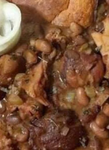 hearty pinto beans with ham hocks cornbread and pickled onions a comfort food classic