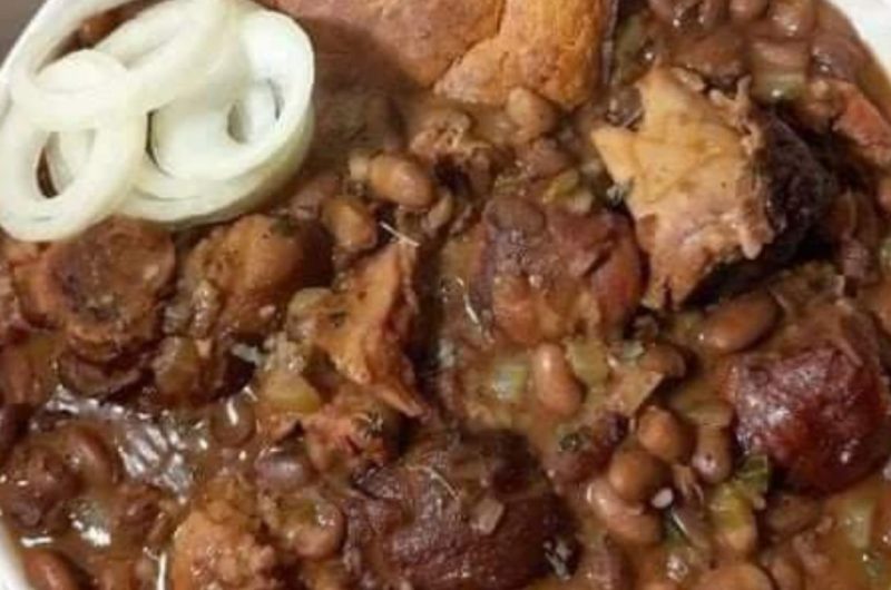 hearty pinto beans with ham hocks cornbread and pickled onions a comfort food classic