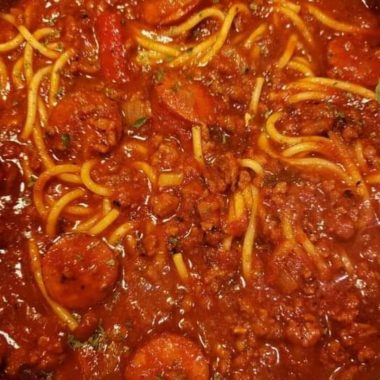 hearty spaghetti with sausage and ground beef a family favorite comfort meal 1
