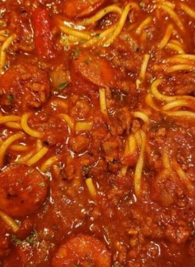 hearty spaghetti with sausage and ground beef a family favorite comfort meal 1