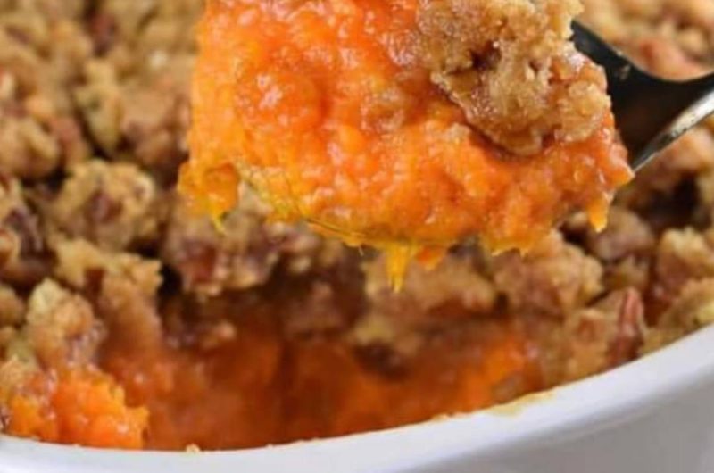 irresistible sweet potato casserole with crunchy pecan streusel topping
