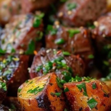 juicy air fryer garlic butter steak bites and potatoes quick easy and delicious
