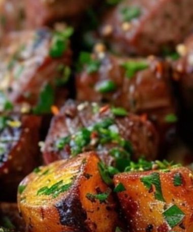 juicy air fryer garlic butter steak bites and potatoes quick easy and delicious