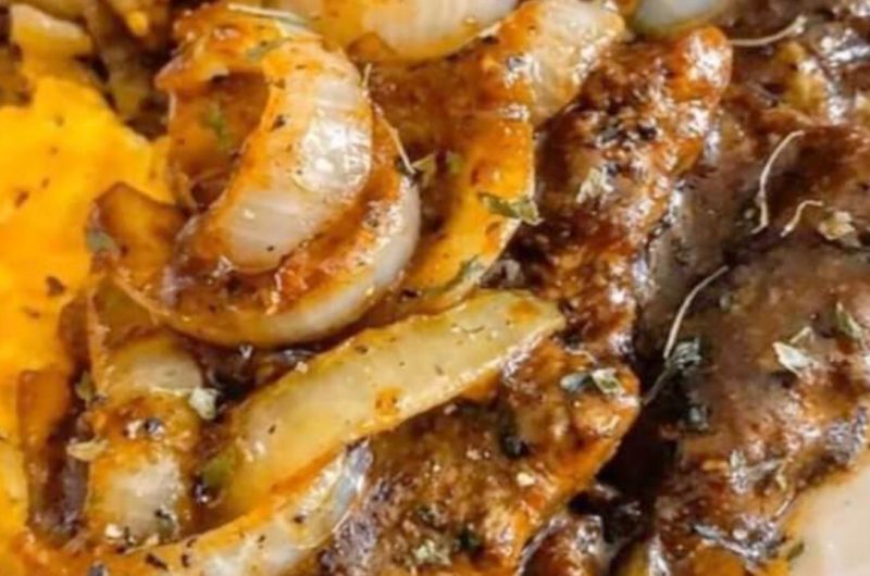 juicy cubed steak with rich onion gravy a comfort food classic 1