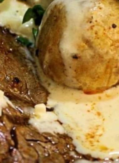 juicy oven baked ribeye steak with creamy mushroom sauce easy gourmet recipe