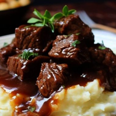 no peek beef tips tender oven or slow cooker recipe with rich gravy