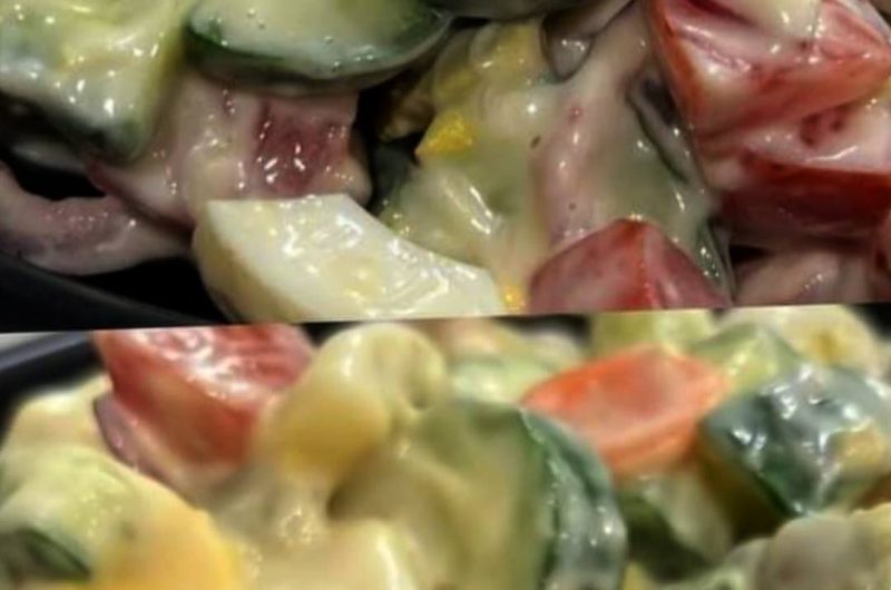 refreshing marinated tomato cucumber and red onion salad with olive oil and herbs