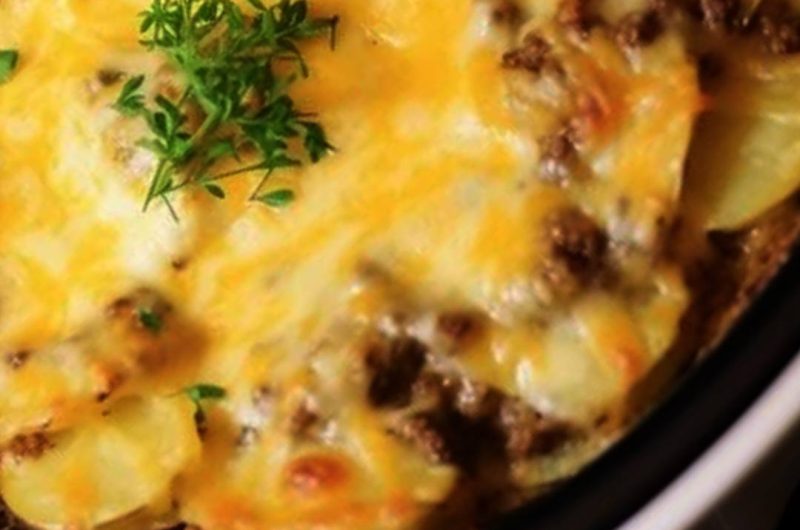 slow cooker beef and potato au gratin a hearty cheesy comfort food recipe