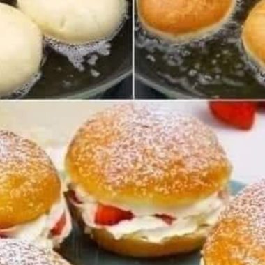 strawberry bombs fluffy yeast dough filled with fresh strawberries and whipped cream