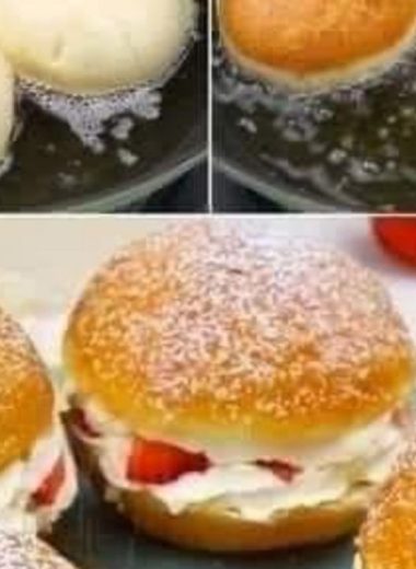 strawberry bombs fluffy yeast dough filled with fresh strawberries and whipped cream