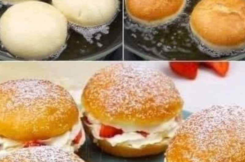 strawberry bombs fluffy yeast dough filled with fresh strawberries and whipped cream