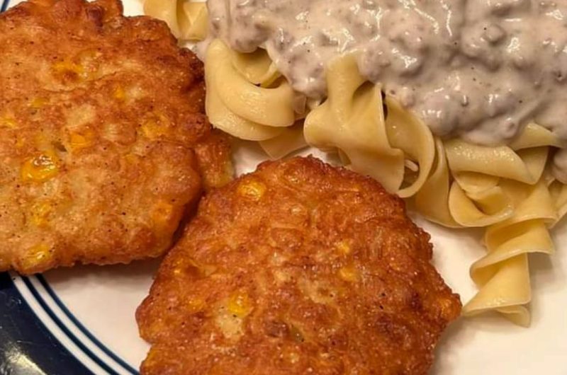 ultimate comfort dinner homemade ground beef stroganoff and crispy corn fritters recipe
